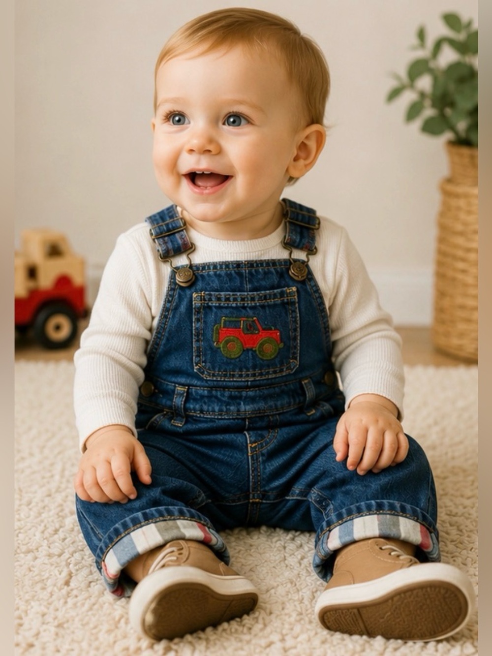 412 Gymboree Vintage Y2K Denim Overalls 12-18 Months Jeep Embroidered Plaid